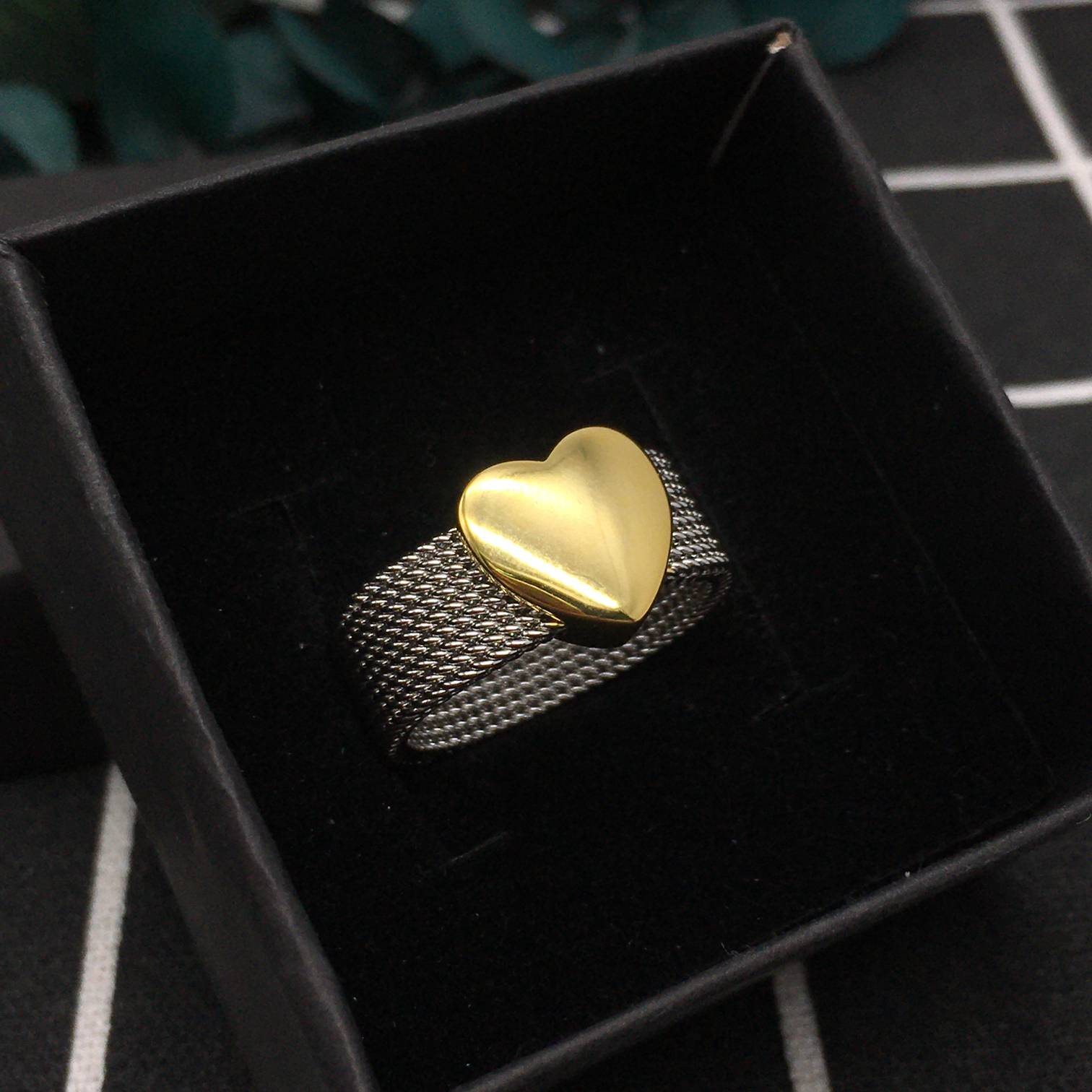 Steel and Gold Mesh heart Ring