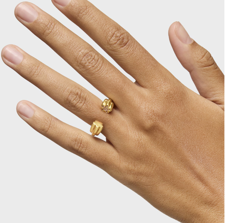Plating over silver open Ring with flower motif with rhodolites 1950