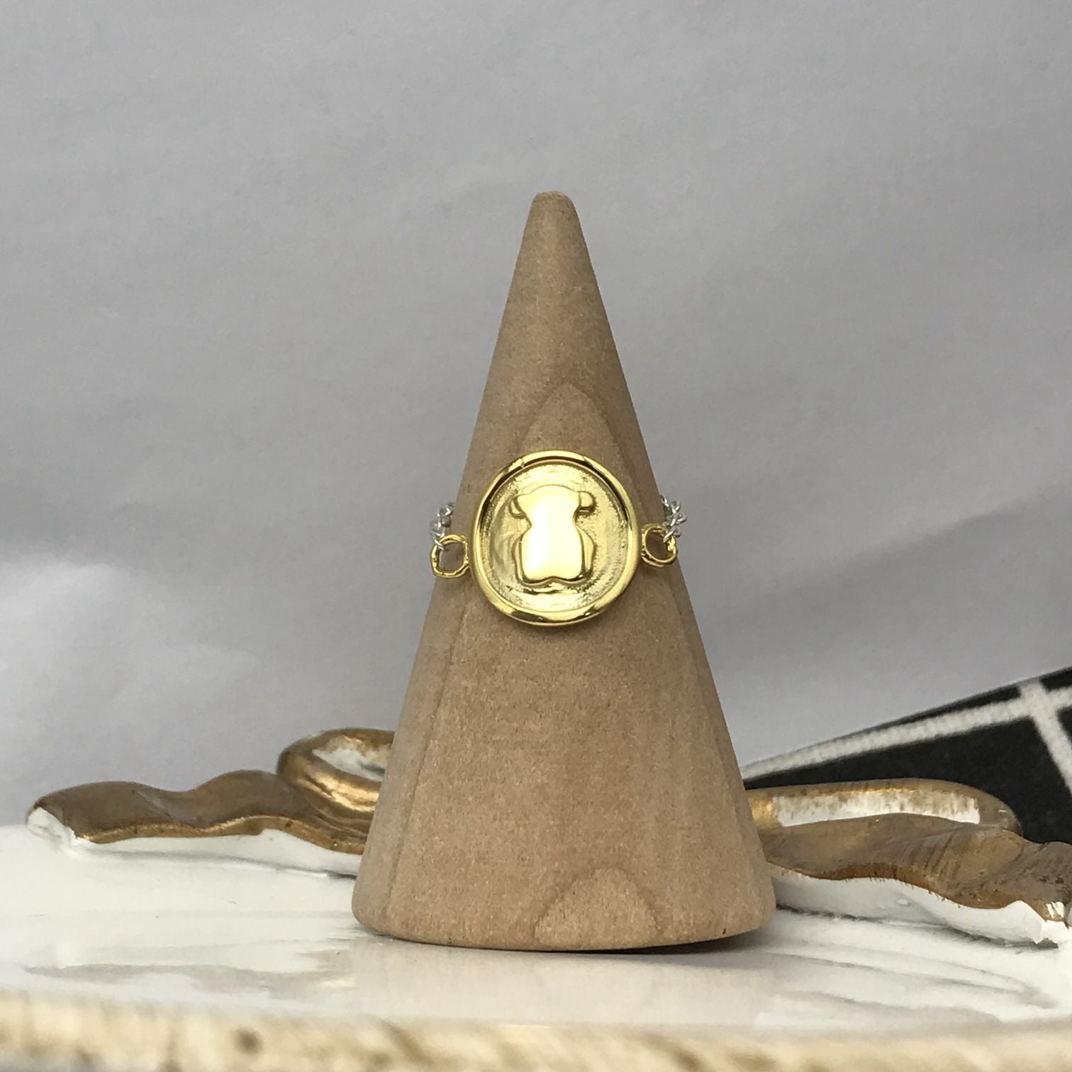 Two-toned Steel TOUS Good Vibes chain Ring Bear motif