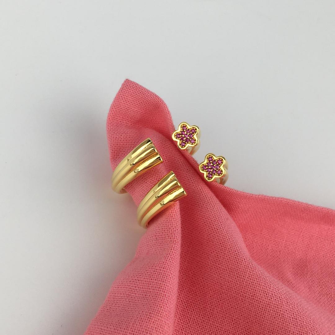 Plating over silver open Ring with flower motif with rhodolites 1950