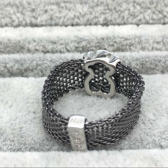 Black IP Steel and Rose Vermeil Silver Icon Mesh Ring