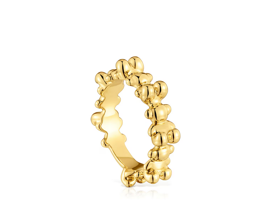 Bold Bear medium Ring with 18kt gold plating over silver and bear motifs