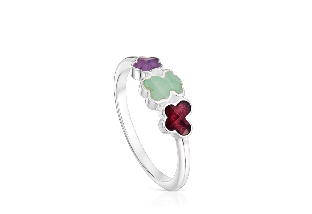 Silver Bold Motif Ring with gemstones and motifs