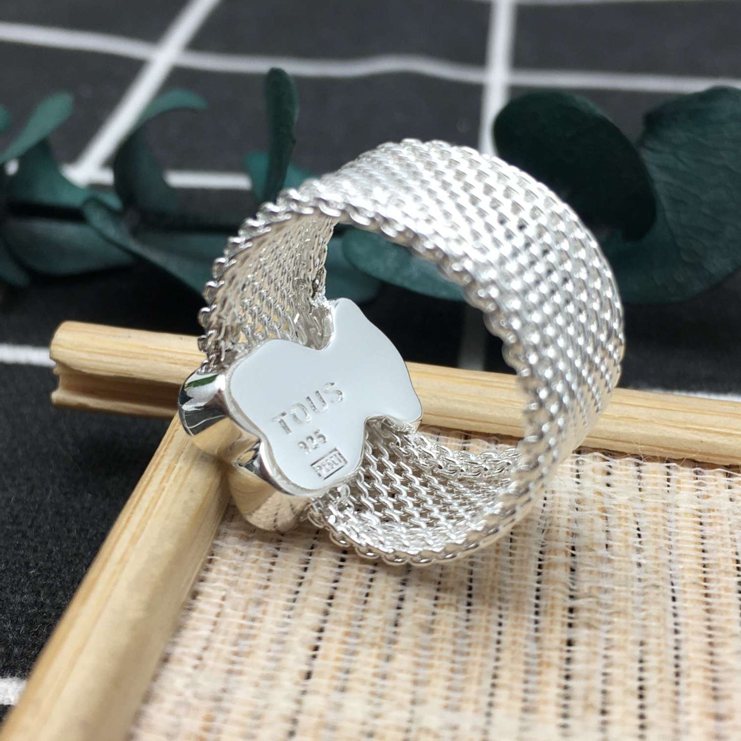 BIG MESH RING Silver Mesh Ring 13mm size