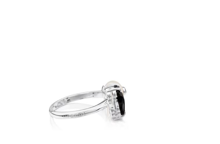 Silver Erma Ring with onyx, pearl and spinels