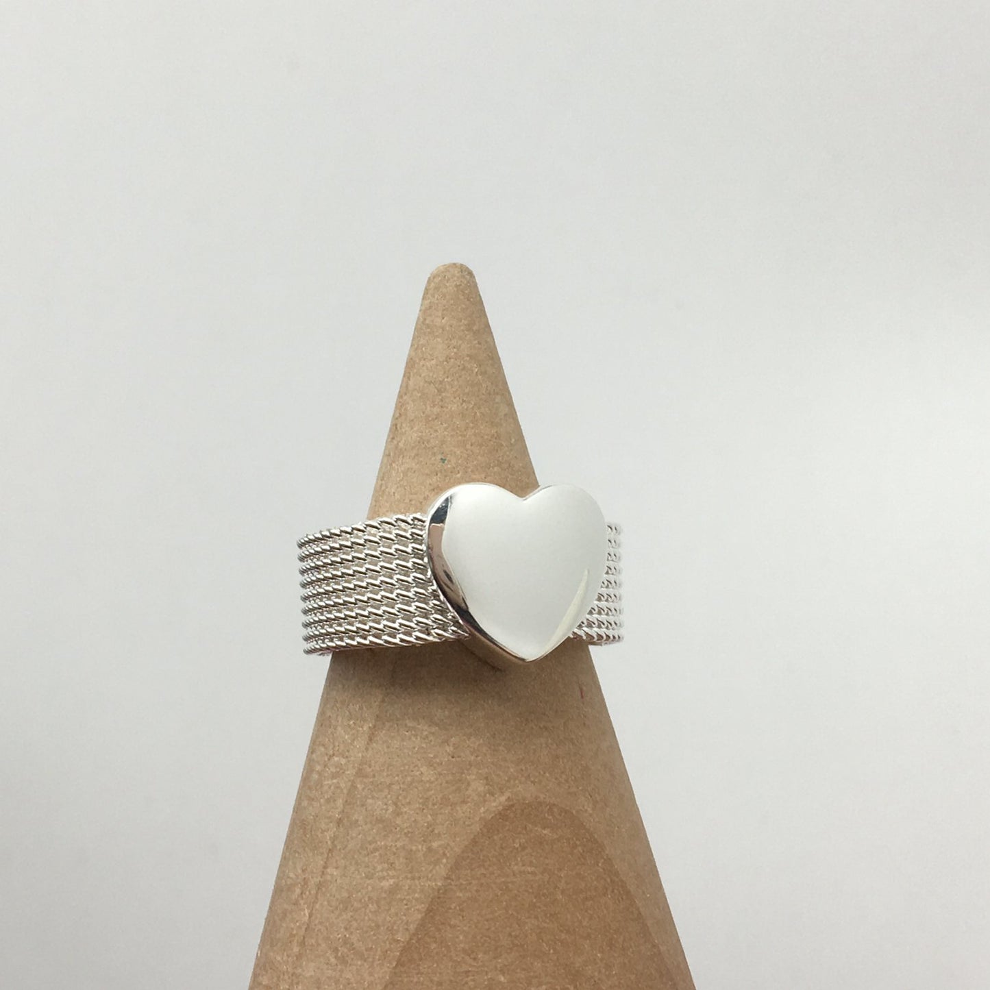 Silver Heart Mesh Ring 10 mm size