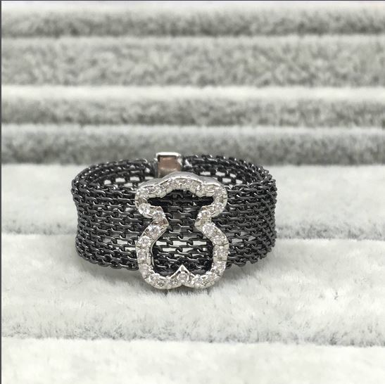 Black IP Steel and Rose Vermeil Silver Icon Mesh Ring