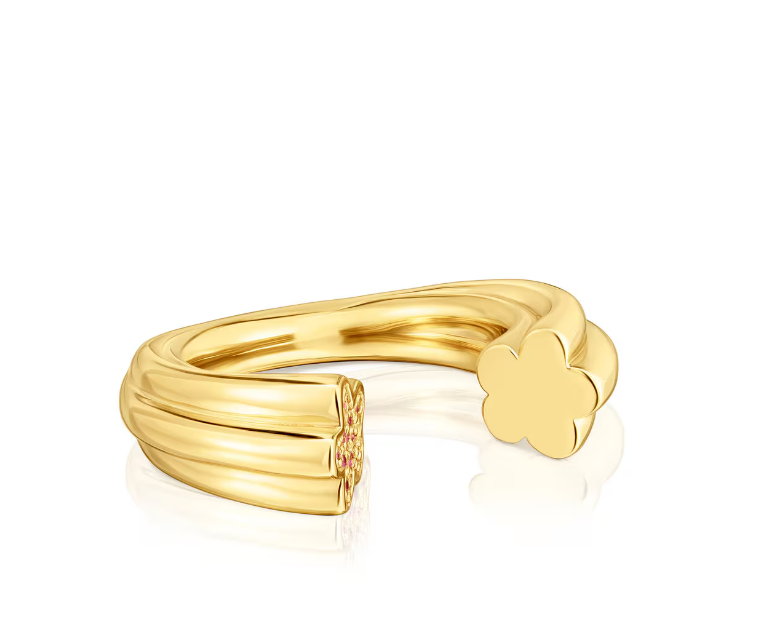 Plating over silver open Ring with flower motif with rhodolites 1950