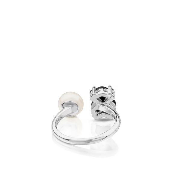 Silver Erma Ring with onyx, pearl and spinels
