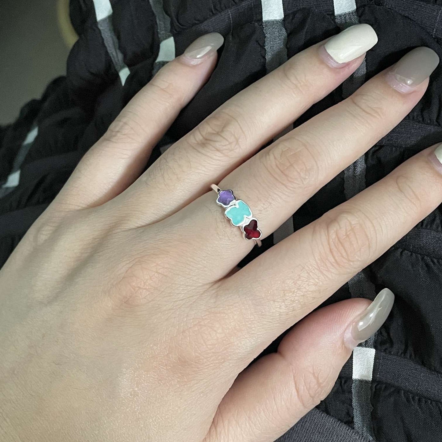 Silver Bold Motif Ring with gemstones and motifs