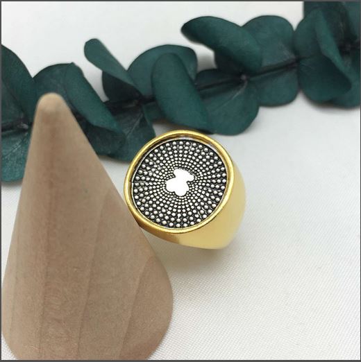 Two-tone Oursin silver vermeil ring with sterling silver bear and black enamel