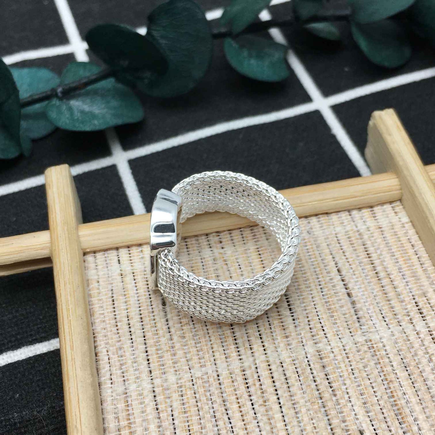 BIG MESH RING Silver Mesh Ring 13mm size