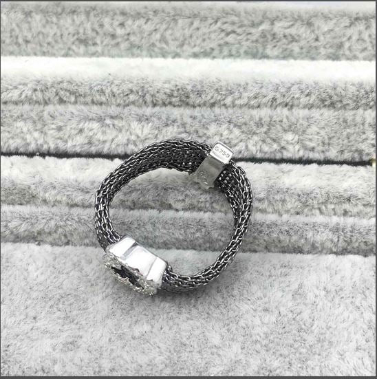Black IP Steel and Rose Vermeil Silver Icon Mesh Ring
