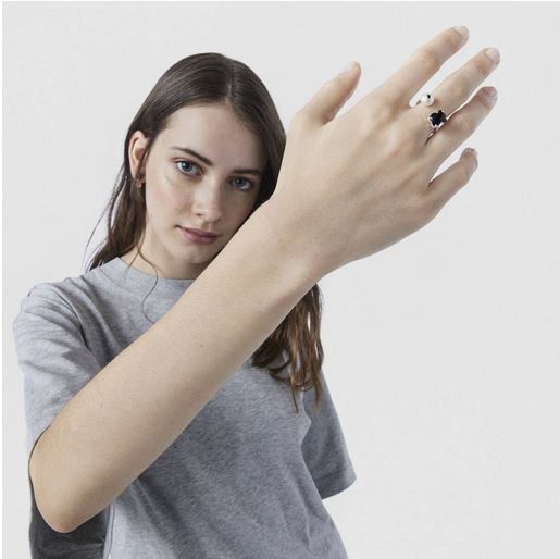 Silver Erma Ring with onyx, pearl and spinels