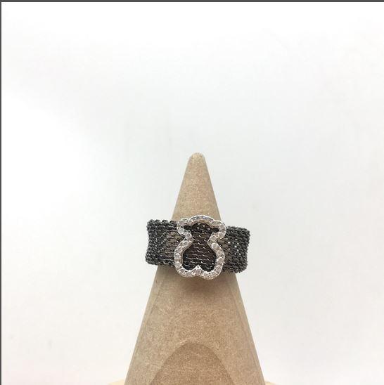 Black IP Steel and Rose Vermeil Silver Icon Mesh Ring