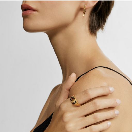 Signet ring with 18kt gold plating over silver and onyx
