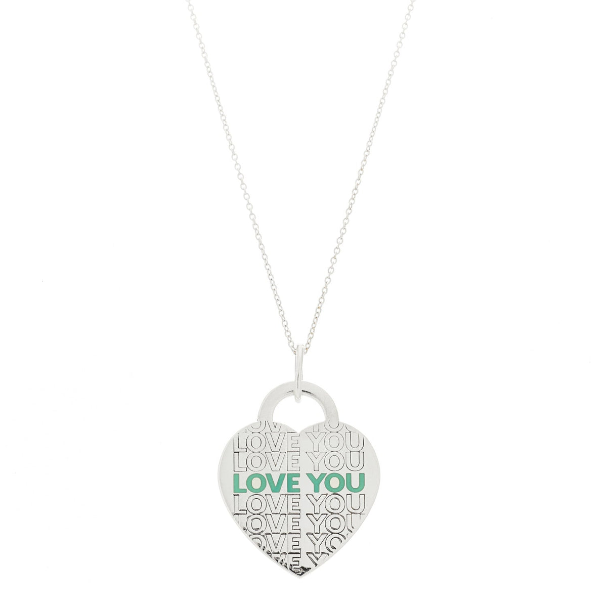 Tiffany Sterling Silver Enamel LOVE YOU Heart Pendant Necklace Blue