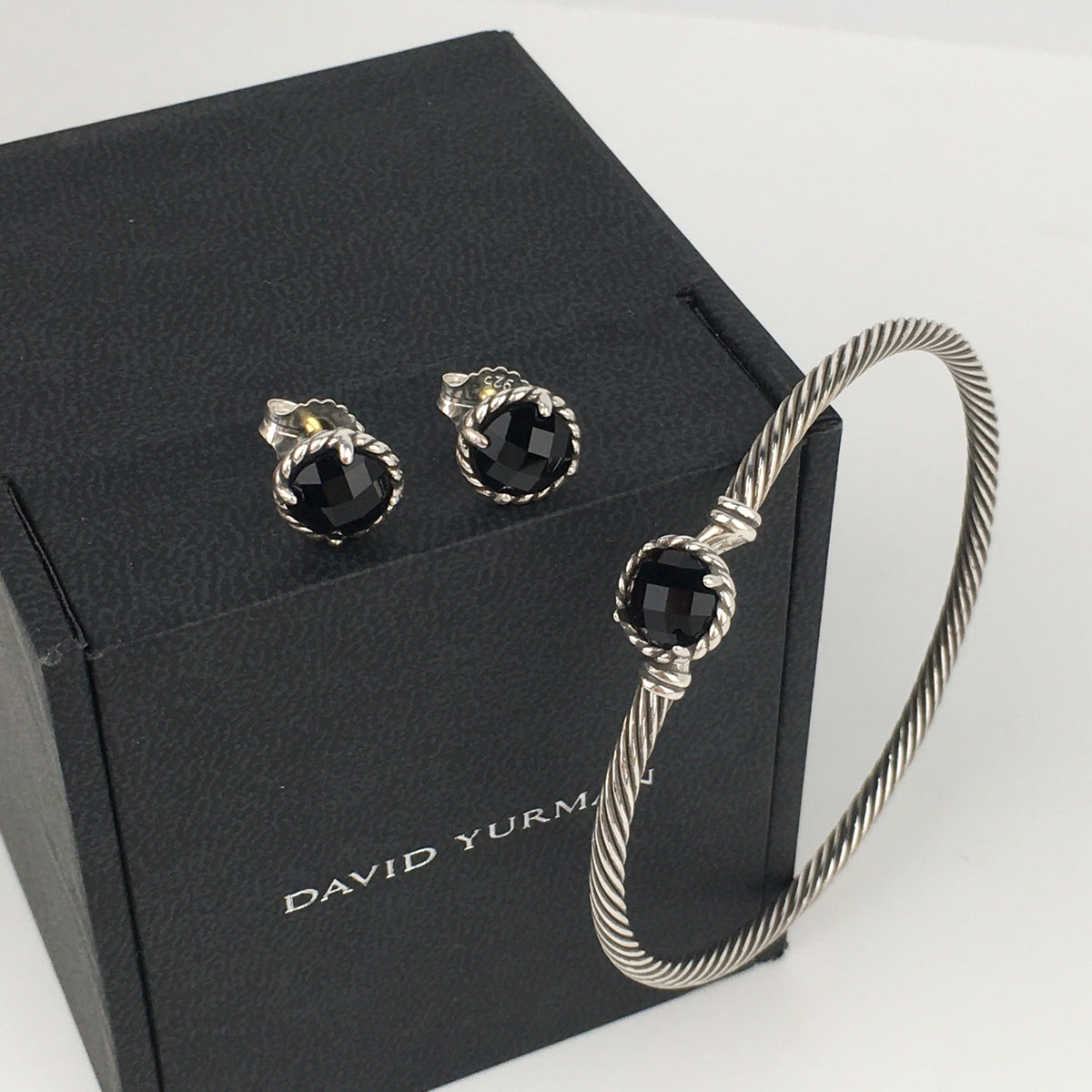 Set of David Yurman black Chatelaine Stud Earrings bracelet sterling silver