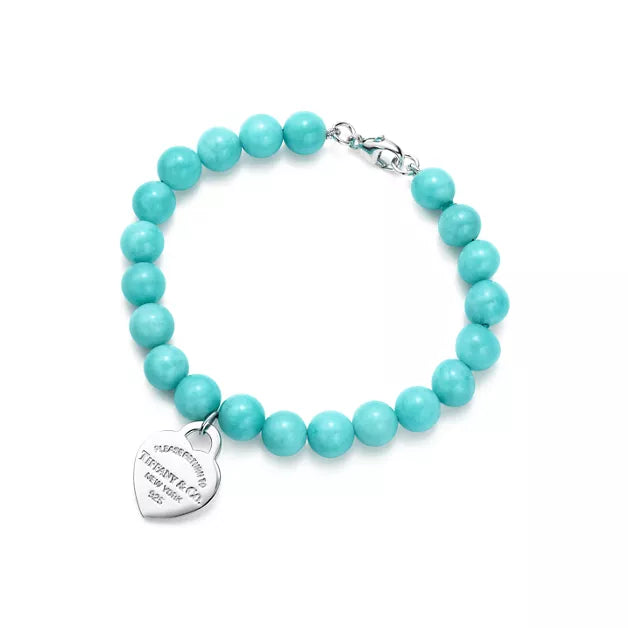 Return to Tiffany® Heart Tag Bead Bracelet in Silver with Amazonite, 8 mm