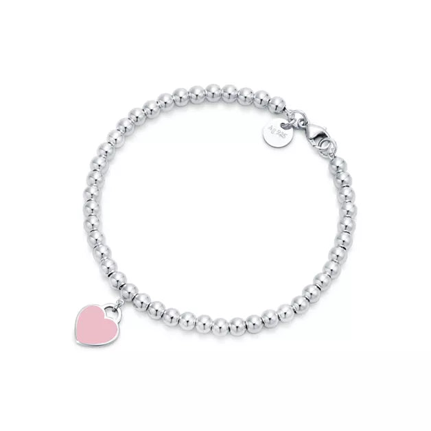 Return to Tiffany® Pink Heart Tag Bead Bracelet in Silver, 4 mm