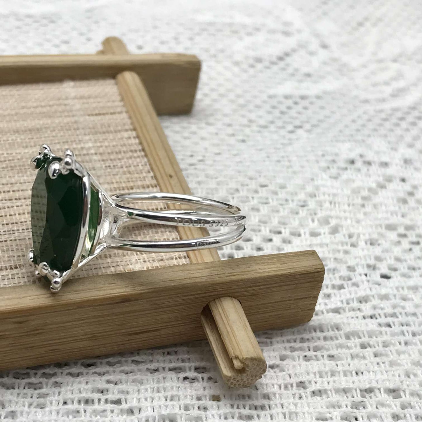 Silver green Pills Heart ring with treated chalcedony