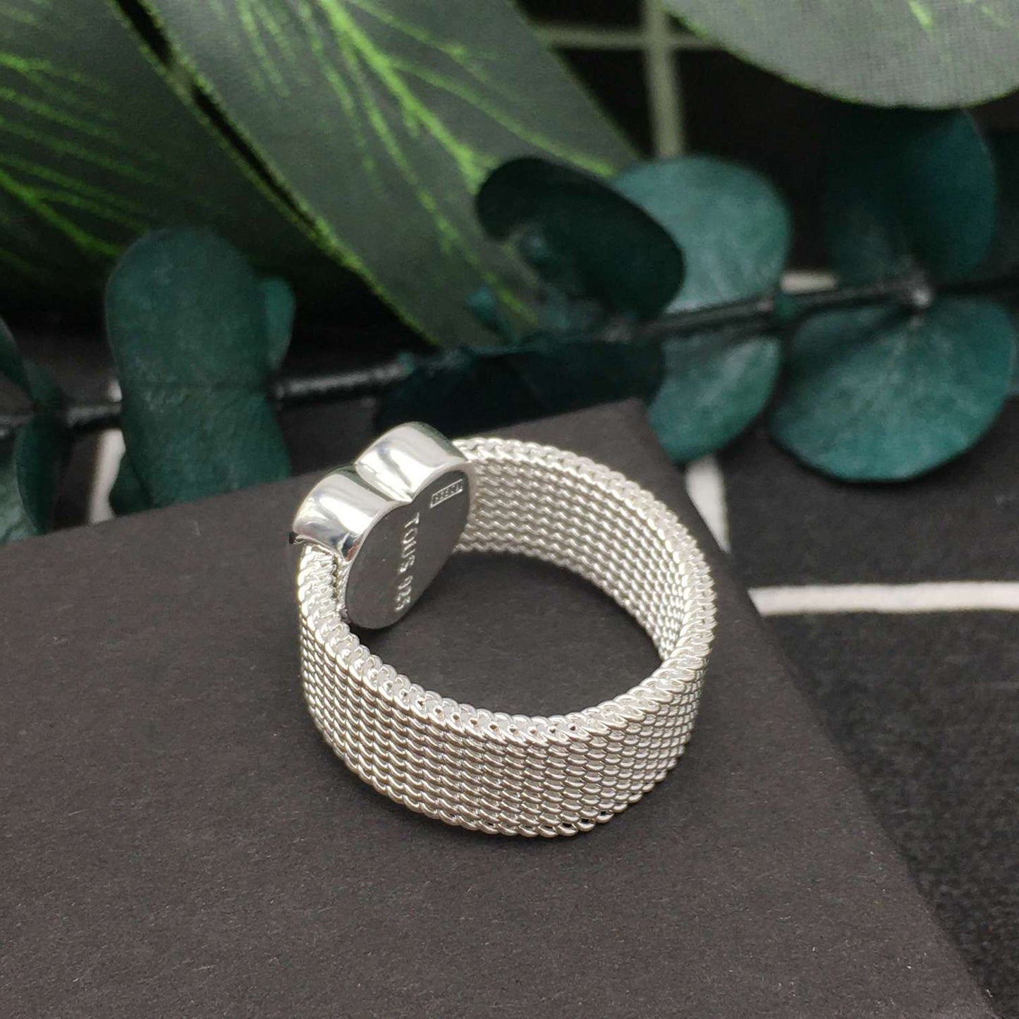 Silver Heart Mesh Ring 10 mm size