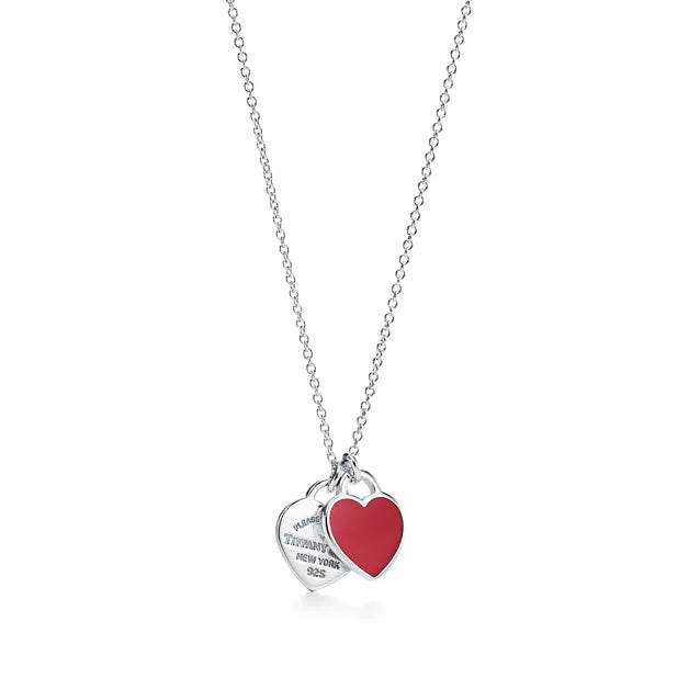 Return to Tiffany® Red Double Heart Tag Pendant in Silver, Mini