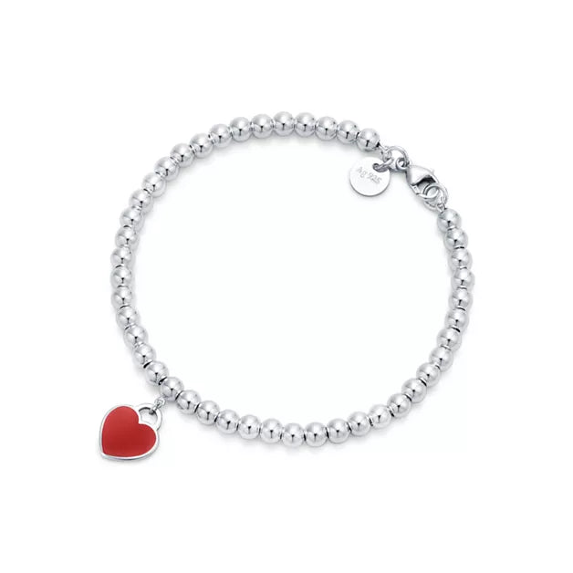 Return to Tiffany® Red Heart Tag Bead Bracelet in Silver