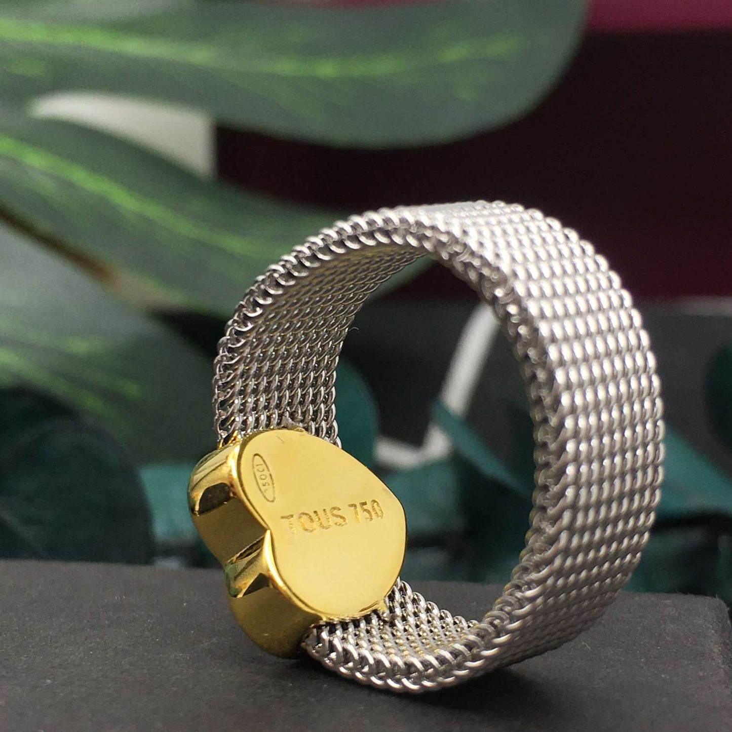 Steel and Gold Mesh heart Ring