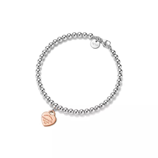 Return to Tiffany® Heart Tag Bead Bracelet in Sterling Silver and Rose Gold, 4 mm