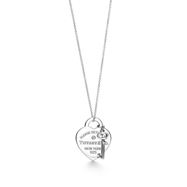 Return to Tiffany® Heart Tag and Key Necklace in Sterling Silver with a Diamond, Medium