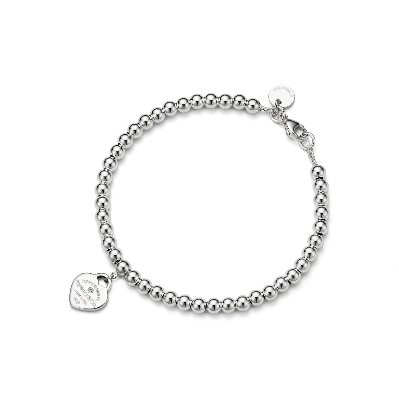 Return to Tiffany® Pink Mini Heart Bead Bracelet in Silver with a Diamond, 4 mm