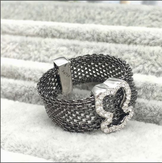 Black IP Steel and Rose Vermeil Silver Icon Mesh Ring