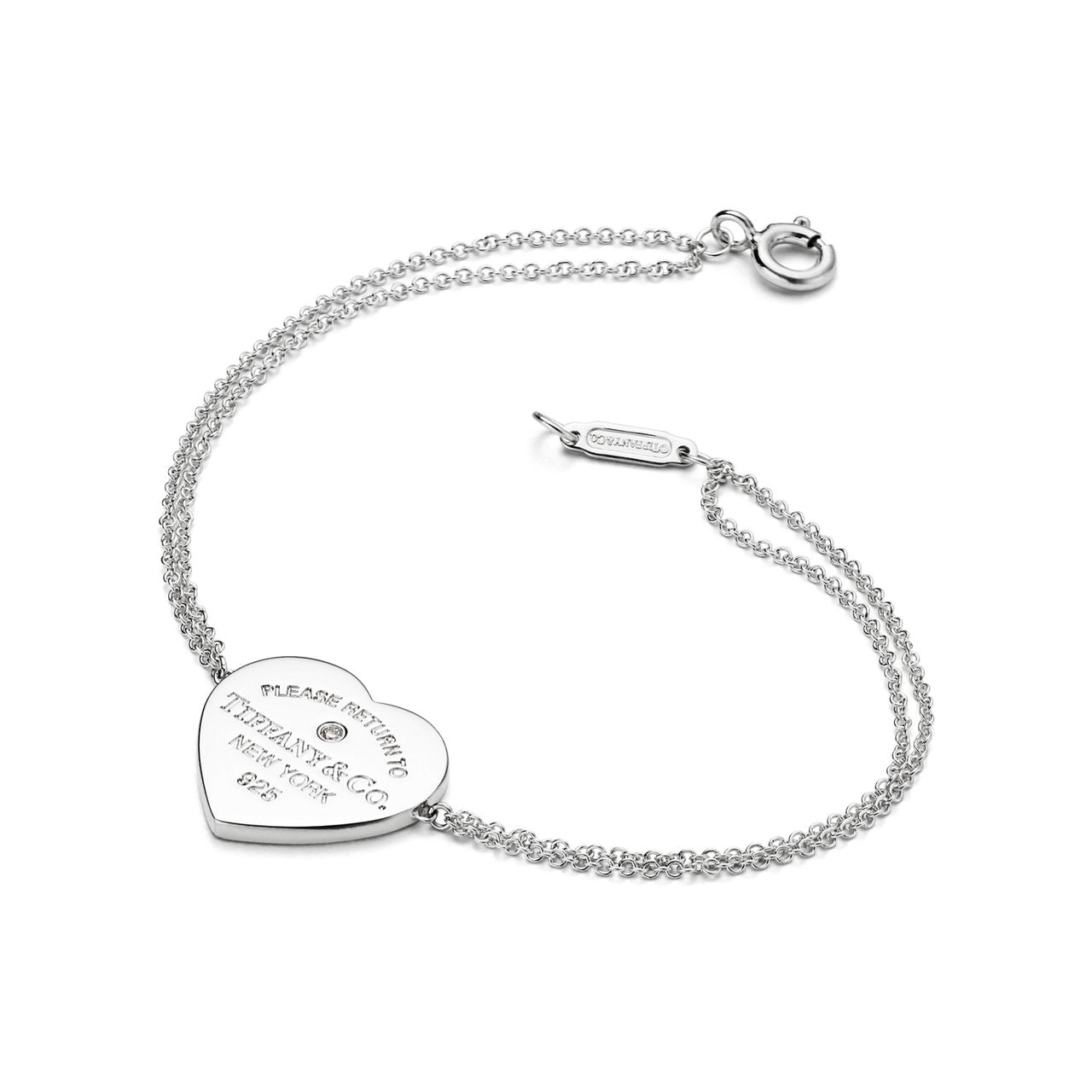 Return to Tiffany® Heart Double Chain Bracelet in Silver with a Diamond, Small