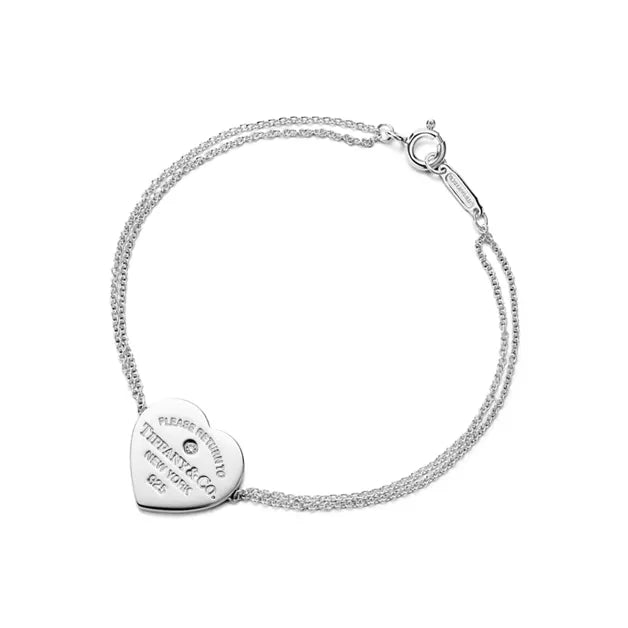 Return to Tiffany® Heart Double Chain Bracelet in Silver with a Diamond, Small