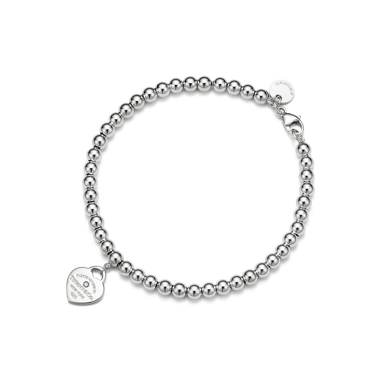 Return to Tiffany® Red Mini Heart Bead Bracelet in Silver with a Diamond, 4 mm