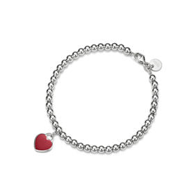 Return to Tiffany® Red Mini Heart Bead Bracelet in Silver with a Diamond, 4 mm