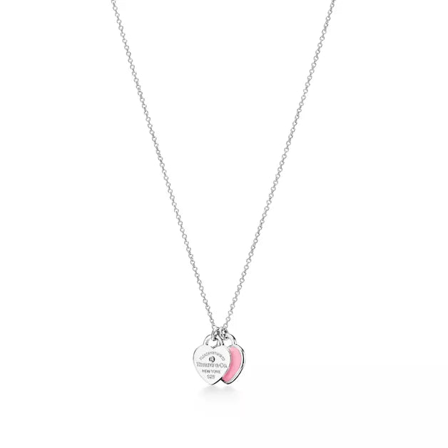 Return to Tiffany® Pink Double Heart Tag Pendant in Silver with a Diamond, Mini
