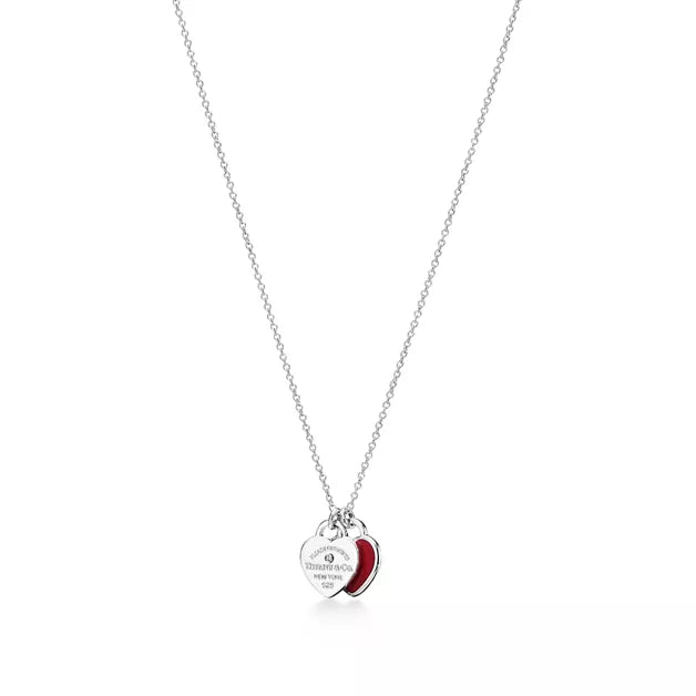 Return to Tiffany® Red Double Heart Tag Pendant in Silver with a Diamond, Mini