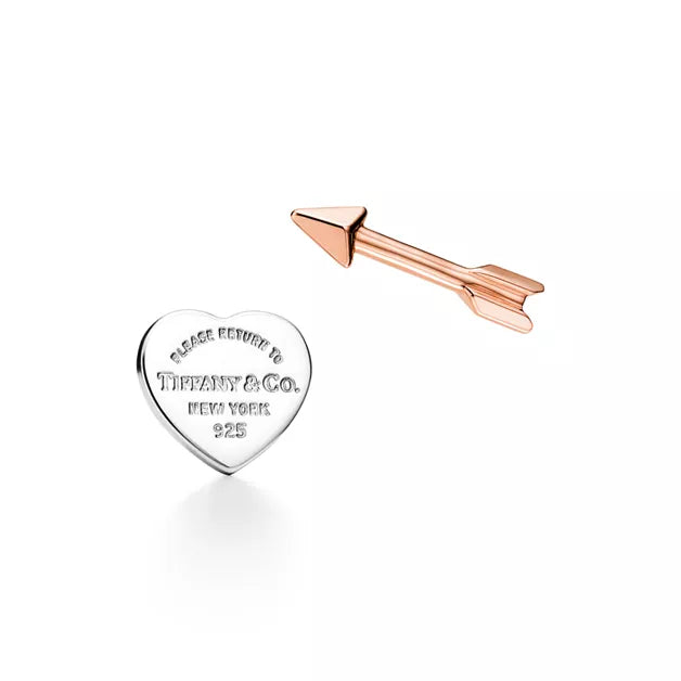 Return to Tiffany® Lovestruck Heart Tag & Arrow Earrings in Silver and Rose Gold