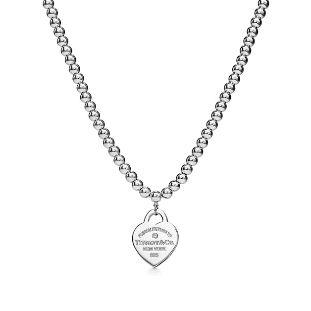 Return to Tiffany® Heart Tag Bead Necklace in Silver with a Diamond, Small