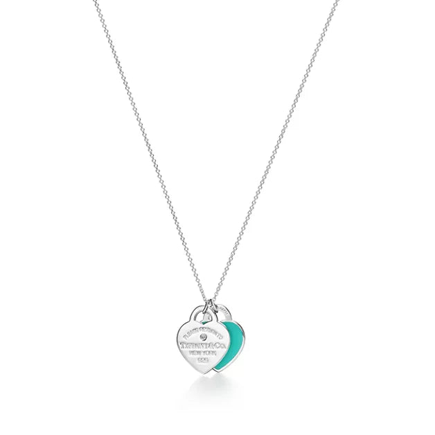 Return to Tiffany® Blue Double Heart Tag Pendant in Silver with a Diamond, Small