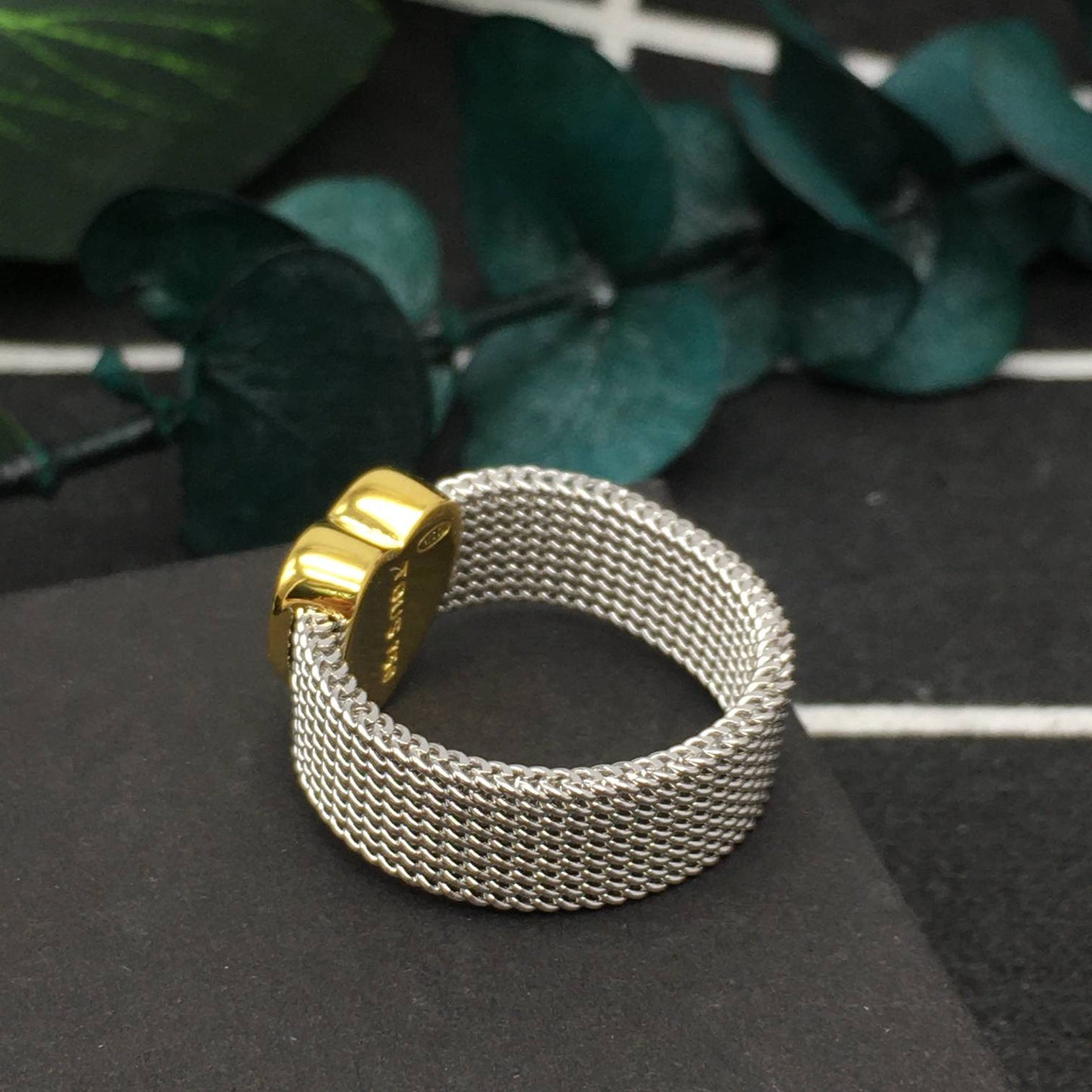 Steel and Gold Mesh heart Ring