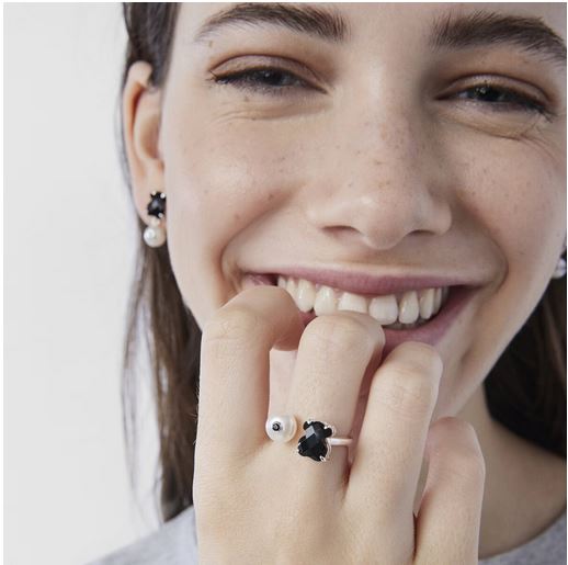 Silver Erma Ring with onyx, pearl and spinels