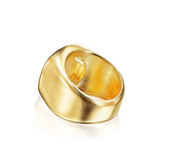 Two-tone Oursin silver vermeil ring with sterling silver bear and black enamel