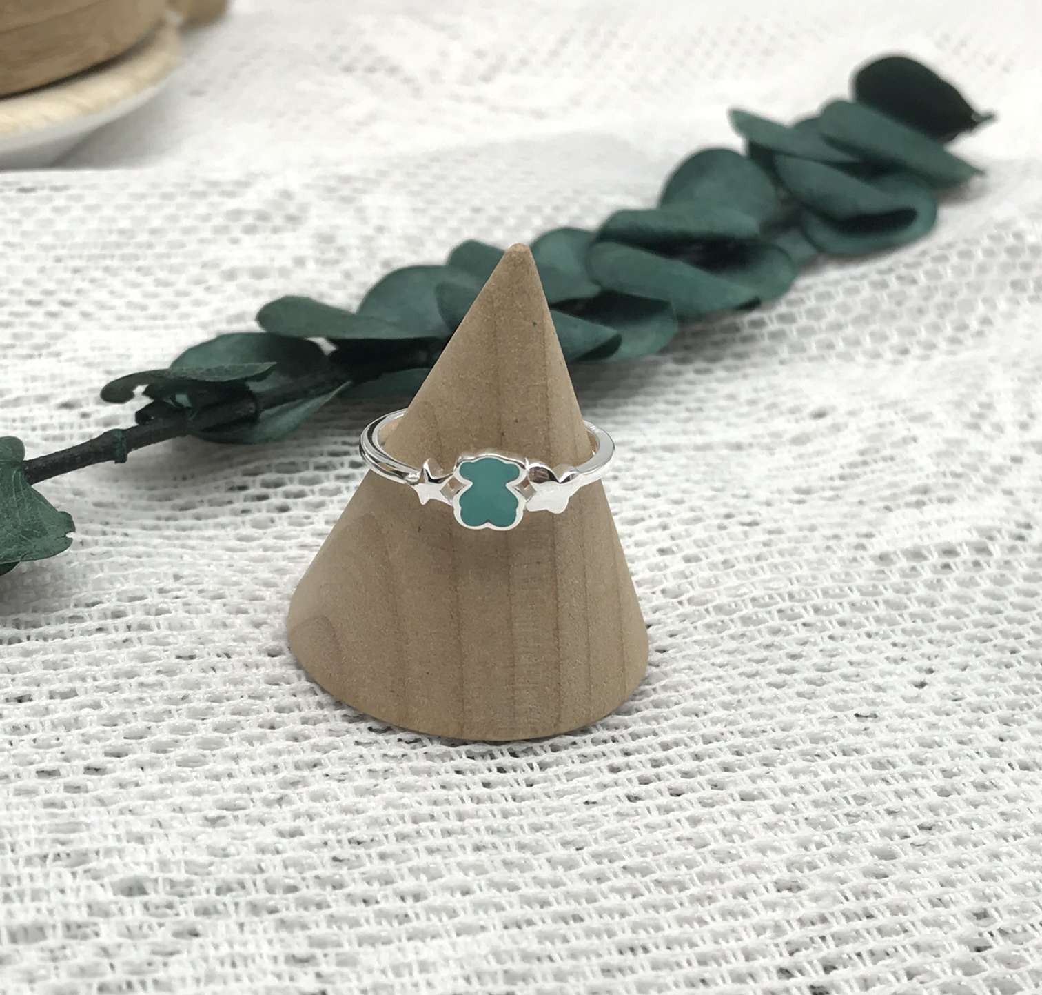 Silver Bold Motif Ring with an amazonite bear