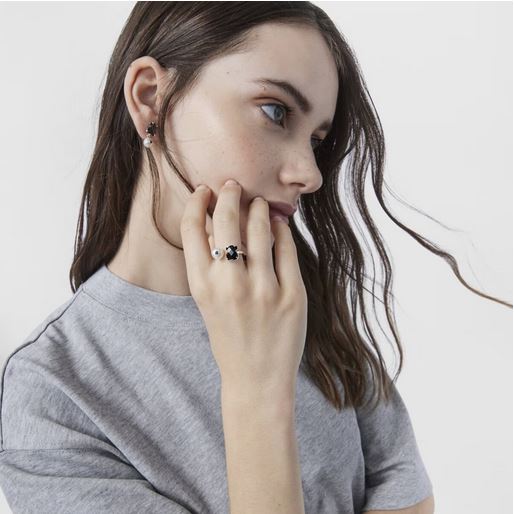 Silver Erma Ring with onyx, pearl and spinels