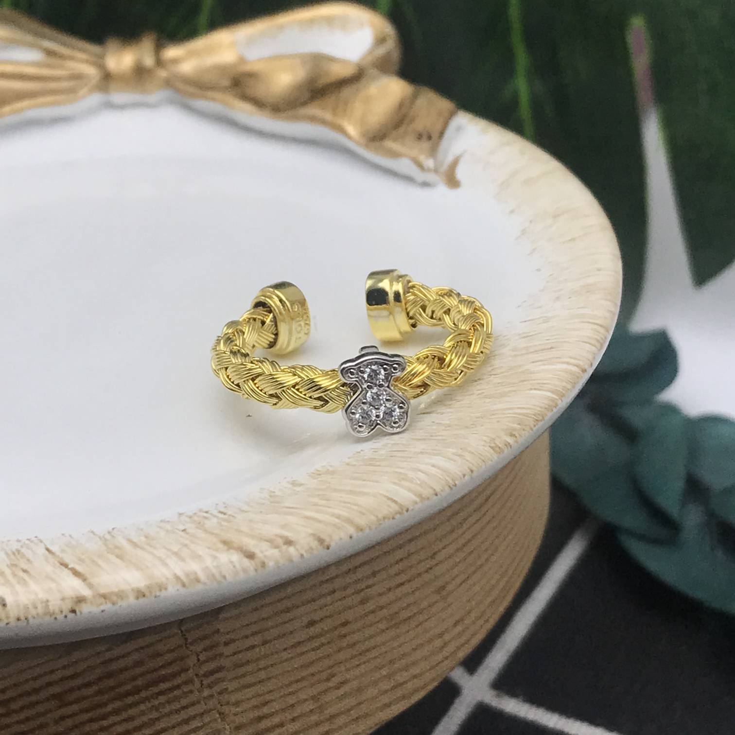 Silver vermeil New Motif Ring with chrome diopside bear size