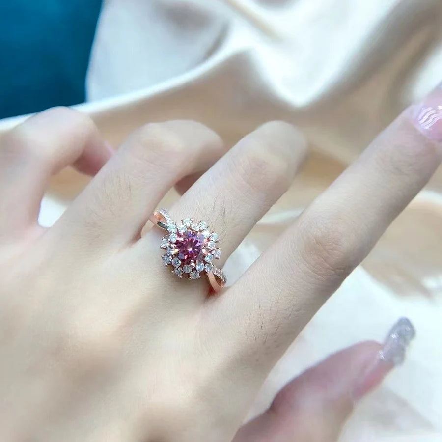 Red Moissanite Ring 1 Carat 6.5MM with Certificate 100% - S925 Silver Girl Jewelry Anniversary Gift