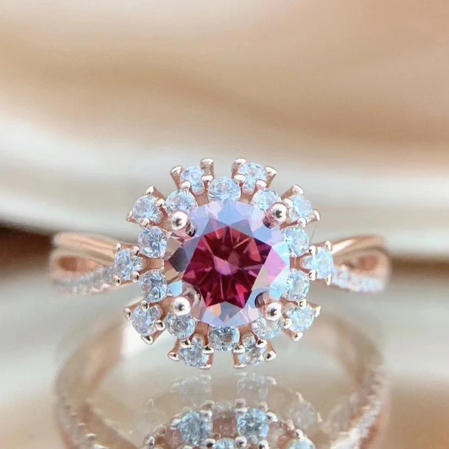 Red Moissanite Ring 1 Carat 6.5MM with Certificate 100% - S925 Silver Girl Jewelry Anniversary Gift